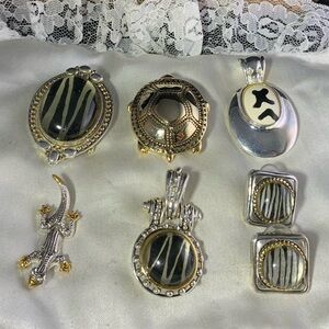 6 PC Gold and Silver Tone Pendant Lot Two are Brooches and Pair of Earrings